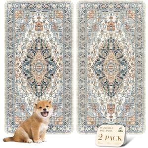 nunubaby Washable Pee Pads for Dogs, Stylish, Non-Slip and Leak-Proof Pee Pads. Reusable Potty Pads for Dogs for Crates and Floors.(Beige/Multi, 24" x48" )