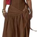 Two Piece Skirt Set Women Sexy Halter Backless Bodysuit and Wrap Tied High Split Summer Maxi Skirt Set (Brown), XL