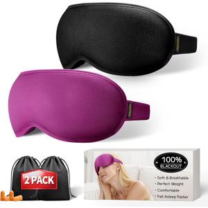 Weighted Sleep Mask 2 Pack - 3D Contoured Eye Masks for Sleep, Best Blackout Sleep Masks for Women Men, Eye Mask for Travel, Meditation, Airplane, Memory Foam, Adjustable Strap, Black Purple