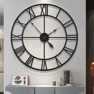 LEIKE 32" Large Wall Clock for Living Room Decor-Modern Big Round Metal Decorative Battery Operated Silent Wall Clock for Bedroom,Dinning Room,Farmhouse,Office (Black,32", Roman Numeral)