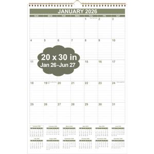 2026 Wall Calendar - Large Calendar 2026-2027 from January 2026 - June 2027, 18 Months Calendar/Planner with Thick Paper, 20" x 30", Vertical, Cyan