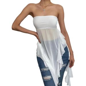 Womens Tank Tops Summer Dressy Casual Blouses Sleeveless Asymmetrical Ruffles Outfits Basic Trendy Clothes (White, L)