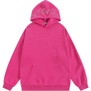 Aelfric Eden Rhinestone Hoodies Men Women Diamond Hooded Sweatshirt Fashion Luxury Casual Streetwear Unisex Hoodie Pullover (Pink, M)