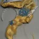 Wiggy Mermaid White Blonde Braided Wig with Crown Wand 19.69'' Long Platinum Blonde Princess Wigs + Cap for Halloween Party Costume Cosplay