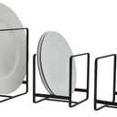 Juvale Iron Kitchen Cabinet Organizer Shelf - Space-Saving Plate Rack Organizer for Cabinet - Pot Lid Holder for Cupboard Shelf - Cutting Board for Countertop Stand - Black, Pack of 3