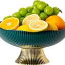 Ceramic Fruit Bowl,10 Pedestal Bowl, Decorated Fruit Tray for Kitchen Counter and Dining Table, Footed Bowls for Afternoon Tea Parties, Bread and Salad Bowl with Golden Feet. (green)