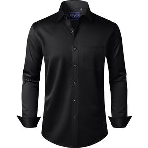 Alimens & Gentle Men's Dress Shirts Long Sleeve Wrinkle-Free Stretch Shirts Solid Formal Button Down Shirt with Pocket, XL