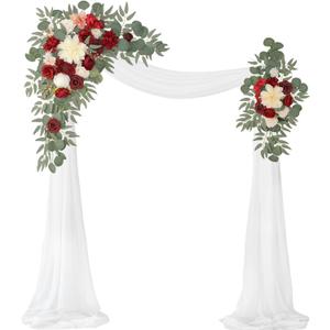 Artificial Wedding Arch Flowers Kit(Pack of 3),2Pcs Artificial Flower Arch Decor,1Pcs Sheer Drape for Wedding Ceremony Arbor for WeddingCeremony (Burgundy Wedding)