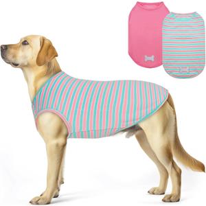 KYEESE 2Pack Dog Shirt, Soft Striped Dogs T Shirts, Lightweight Pet Tank Top, Sleeveless Dog Shirt for Medium Dogs, Stretchy Comfortable Pet Vest, Pink, 2XL (XX-Large (40-55lbs))