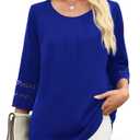 CiCiBird 3/4 Length Sleeve Womens Tops Dressy Casual Business Blouses Summer Pleated Front Shirts Royal Blue M (Blue, M)