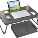 BUYIFY Foldable Laptop Bed Desk for Couch, Sofa - Large Lap Desk Tray Table with Cup Holder and Tablet Slot - Portable Notebook Stand for Eating, Writing, Studying and WFH (Black)- USA Original Patent