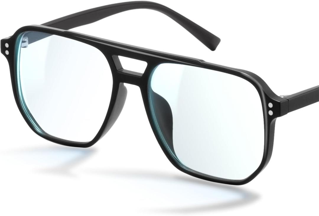 livho Vintage Aviator Blue Light Blocking Glasses, Fashion Oversized Frames for Eye Strain Relief, Unisex Design (*Black Matte)