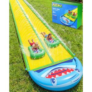 406.56FT Heavy Duty Slip and Slide with Sprinkler and 2 Boards, Slip Splash and Slide with 3-Way Water Sprinkler, Giant Lawn Water Slide for Outdoor Backyard Lawn Kids Teens and Adults (Blue & Lemon)