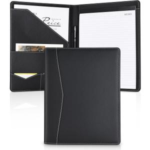 Pacific Mailer Padfolio Portfolio Leather Binder, Interview Legal Document Organizer, Business Card Holder Included Letter Sized Writing Pad [Piano Noir Faux Leather Matte Finish] (Padfolio (9.75" x 12.5" x 1"), Black)