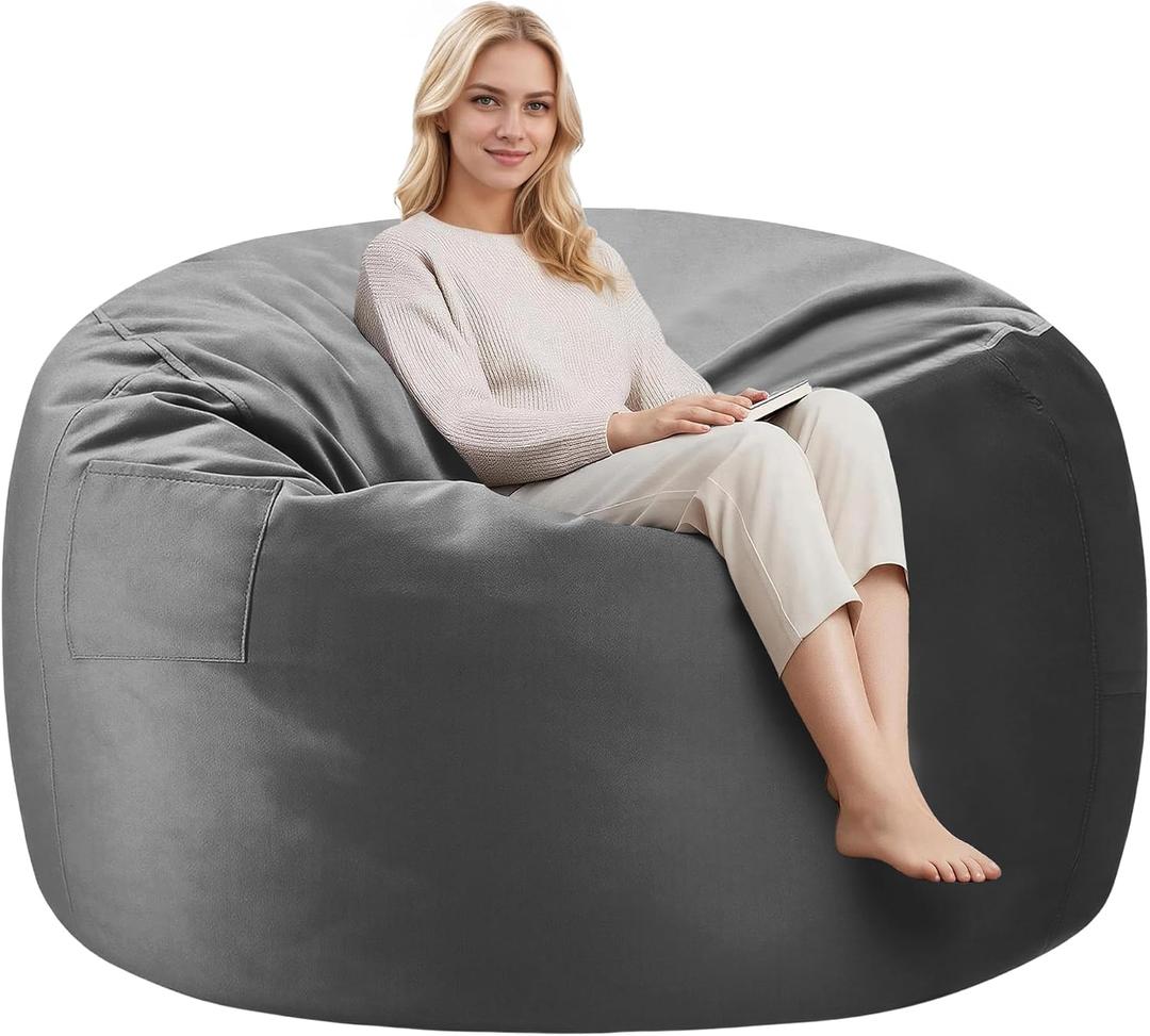5FT Adult Bean Bag Chair, 5'Comfy Bean Bags, Giant BeanBag Chairs | Bean Bag Chairs for Adults with Memory Foam Filled, Washable Cover,Lazy Sofa for Gamming Room,Living Room & Bedroom,Grey