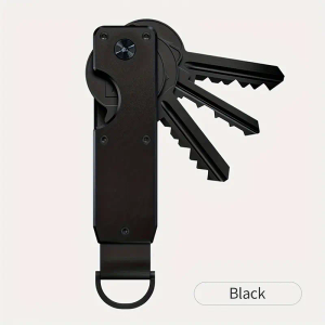 Single Pack Aluminum Alloy Key Organizer, Portable Key Holder with Carbon Fiber Look, Durable Unisex Keychain Accessory, Black