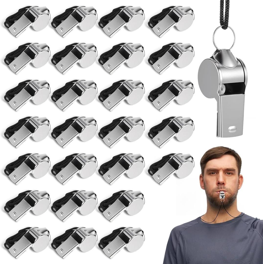 Stainless Steel Whistle Bulk with Lanyard, Loud, Clear Sound Metal Referee Whistle Bulk Sports Whistles