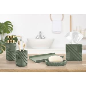 Bathroom Accessories Set 6 Piece Bath Ensemble Includes 2 Soap Dispensers, Tumbler Cup, Soap Dish,Tissue Box Cover, Vanity Tray Countertop Decor (Green)