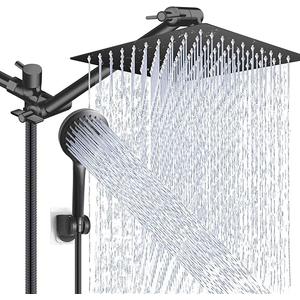 Shower Head Combo,10 Inch High Pressure Rain Shower Head with 11 Inch Adjustable Extension Arm and 5 Settings Handheld Powerful Shower Spray Against Low Pressure Water - Matte Black