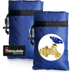 Enlarge Outdoor Faucet Cover for Winter Freeze Protection, 3M Thinsulate, 10H x 6.3W Hose Bib Covers for Wall Taps Outside, Waterproof & Frost Free Insulated Spigot Cover, 2 Pcs Faucet Socks - Blue