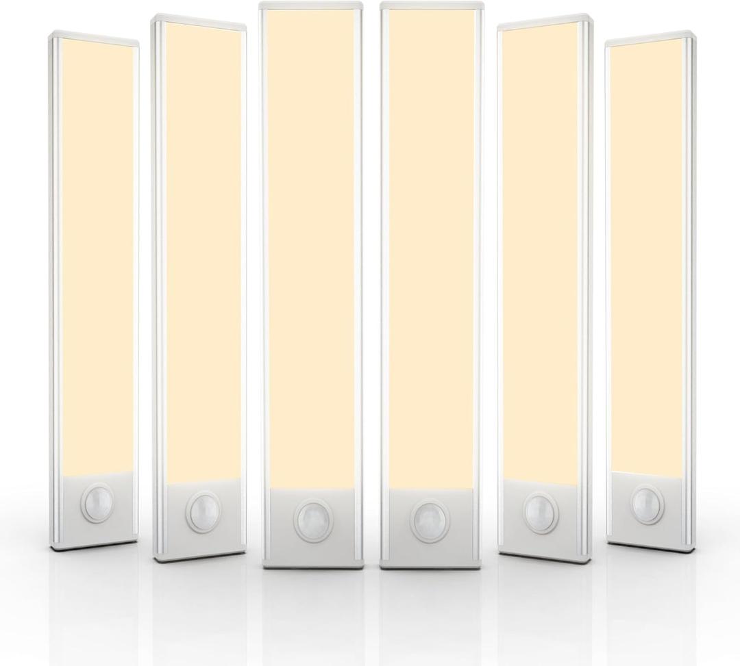 6 Pack Under Cabinet Lights Wireless, 32 LED Motion Sensor Light Indoor Rechargeable Magnetic Closet Lights Battery Operated, Under Counter Lights for Kitchen, Wardrobe, Stairs, Warm Light (8inch)