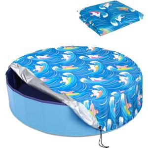 Foldable Round Dog Swimming Pool Cover, for 32 "/63/48 Collapsible Outdoor Tub, PVC Coating Waterproof and UV Protection, Leakproof Washable Kiddie Pet Small Paddling Bath Accessories
