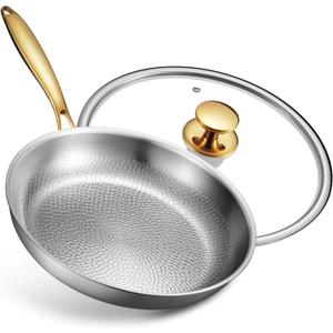 Titanium Pans with Lid | 12'' Pure Tagine Titanium Skillet | Hammered Chef-Grade Design for Cooking | PFAS/PFOA/PTFE-Free | Induction & Oven-Safe