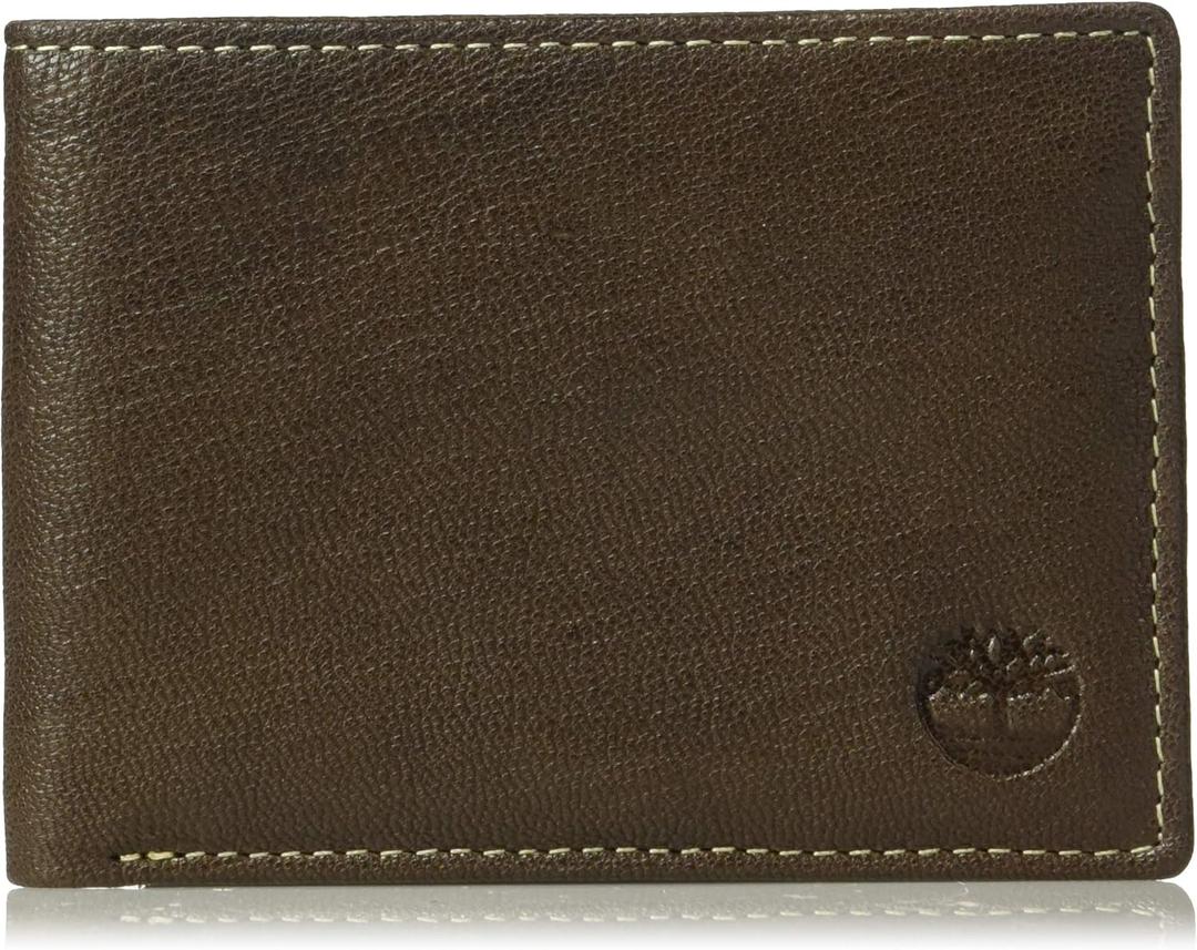 Timberland Men's RFID Blocking Wallet – Genuine Leather Passcase with Removable ID Holder, 6 Card Slots, 2 Billfold Pockets, Slim Design, Dark Brown, One Size