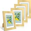 4x6 Picture Frame Set of 4, 4 x 6 Wood Photo Frames with Mat for 3.5x5, Wooden Frame with Real Glass Cover for Wall and Tabletop Display,Gold