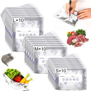 Reusable Aluminum Foil Sealable Storage Bags,2026 New Resealable Vacuum Zipper Pouches for Food,Thicken Foil Sealable Bags with Label and Zip Lock(30PCS, 3 Size)
