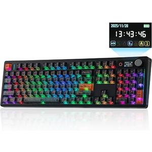 EPOMAKER TH108 V2 PRO Full Size Mechanical Keyboard with Screen&Knob, 10000mAh, BT/2.4Ghz, Mac Modifier PBT Keycap, Hot Swap, RGB, Gasket, Wireless Gaming Keyboard for Mac/PC (Black, Creamy Jade) (Defective port, missing keys)