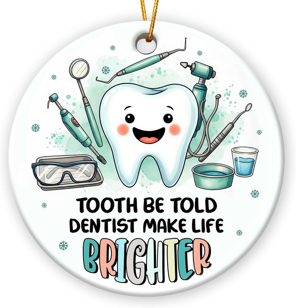 4 x Christmas Dentist Gifts for Women Men - Thank You Dentist Ornaments 2025, Appreciation Assistants Students Dental Hygienist Gifts, Ceramic Tooth Christmas Ornament for Christmas Tree Decoration