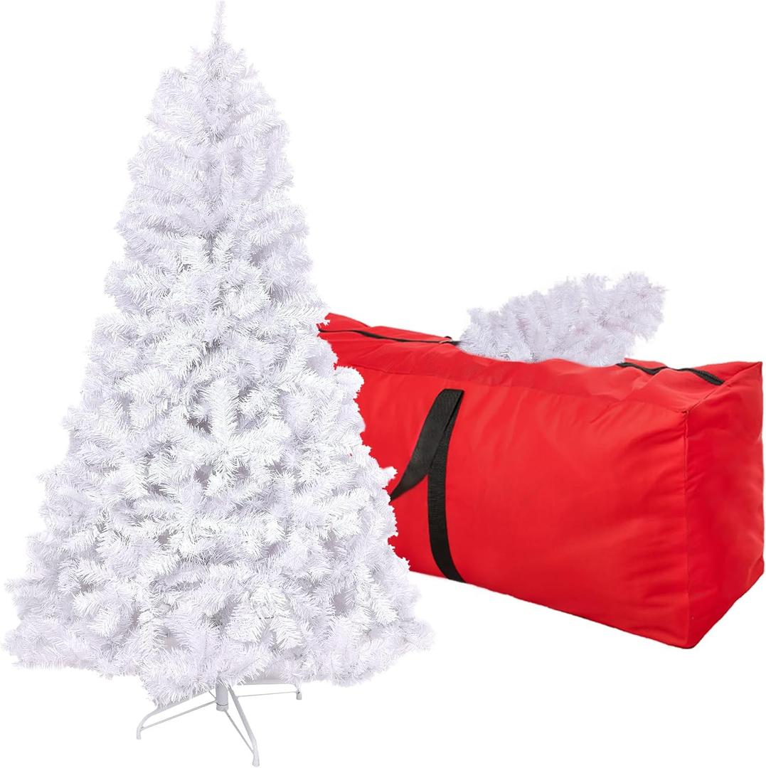 6ft White Artificial Christmas Tree, Arbol de Navidad with 1000 Branch Tips, Fake Christmas Tree, Premium Spruce Xmas Tree with Fold-Able Metal Base Stand