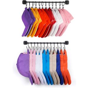 Hat Rack Wall Mount 24 Baseball Caps, Modern Metal Hook with 12 Clips and 12 Hooks Holder Storage Display for Closet Bedroom Entryway Laundry, 2 Pack Black