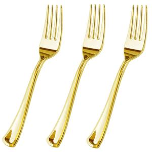 50 Piece Gold Plastic Forks Set - Reusable & Recyclable - Gold Plastic Forks for Weddings, Anniversaries, Showers, Parties - Elegant and Sturdy Utensils