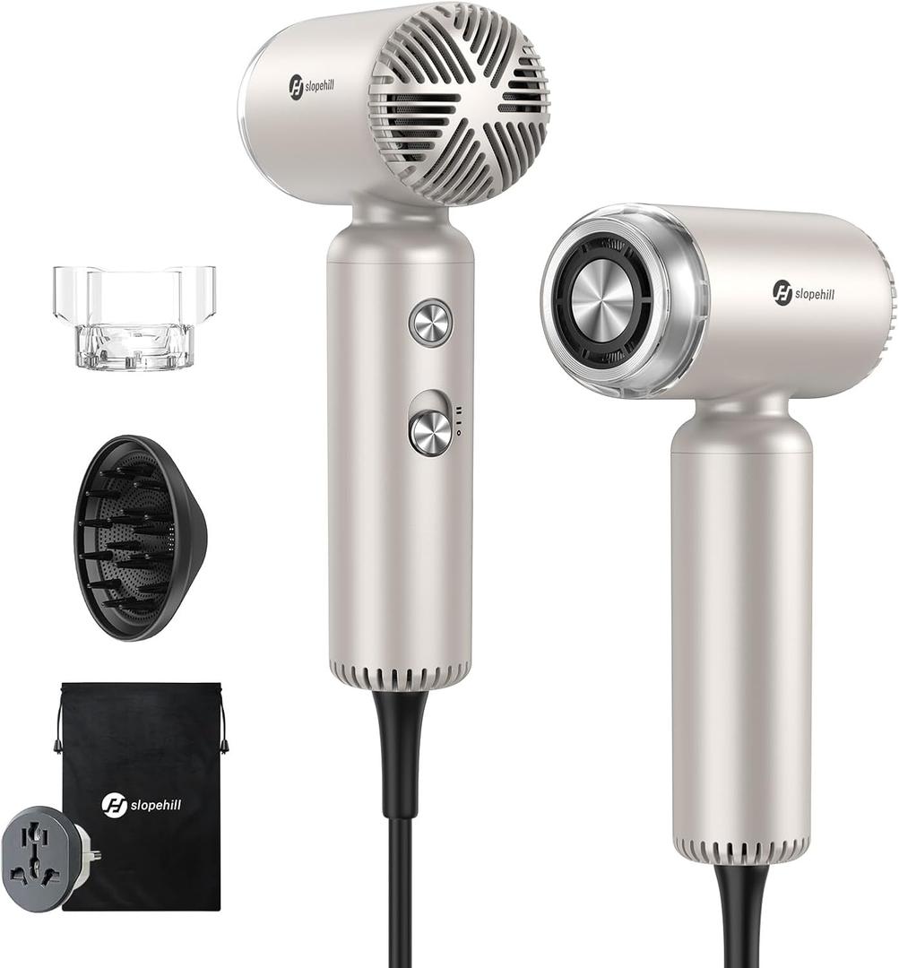 Dual Voltage Travel Hair Dryer - 110,000 RPM High-Speed Ionic Blow Dryer Gift for Women, Lightweight & Compact & Portabe Best Hairdryer, Quiet, Fast Drying, International European Travel 110-220V (Stone)