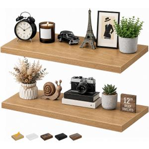 RICHER HOUSE 12 Inch Deep Floating Shelves, 36 Inch Long Wall Shelf, Oak