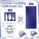 LemonRoad 50 Pcs Wedding Silverware Bags Bulk Party Decorations Wedding Flatware Organizers Silverware Holders Paper Utensil Holders Cutlery Sleeves for Guests Dinner (Royal Blue)