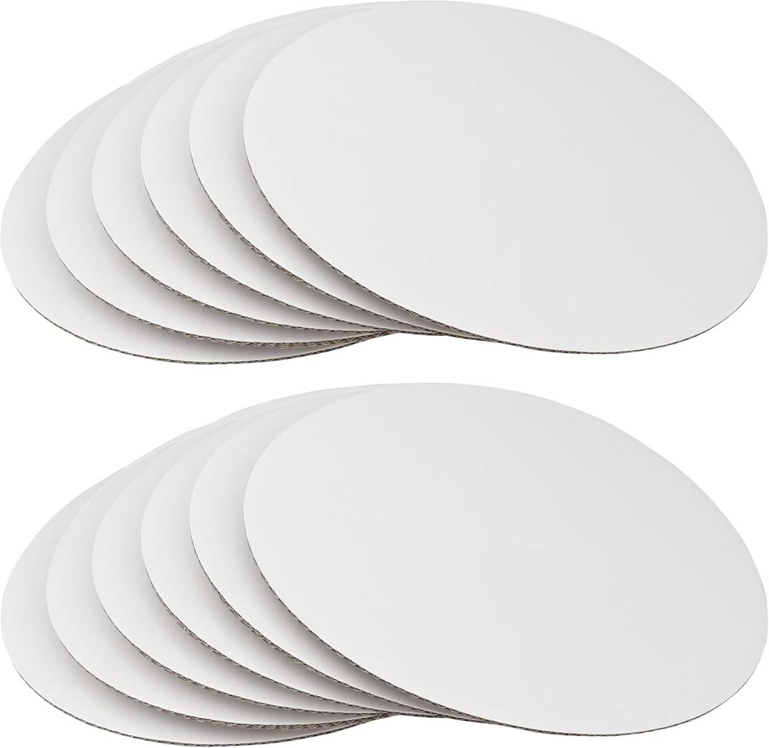 12 Inch White Round Cake Board - Sturdy Corrugated Cardboard Circle Base for Cakes - Disposable Plates 12-Pack