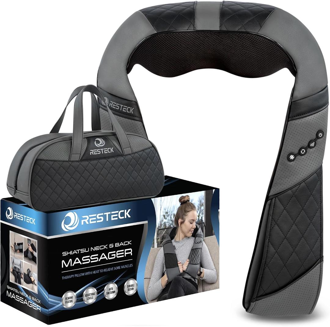 RESTECK Massagers for Neck and Back with Heat - Deep Tissue 3D Kneading Pillow, Electric Shiatsu Shoulder Massage, Foot, Legs,Body - Relieve Muscle Pain - Office, Home & Car