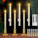 RONXS Window Candles, Flameless Taper Candles with Timer, Christmas Home Wedding Decor Battery Operated Flickering LED Candles with Remote Controls, Glod Candle Holders (6pcs Gold)
