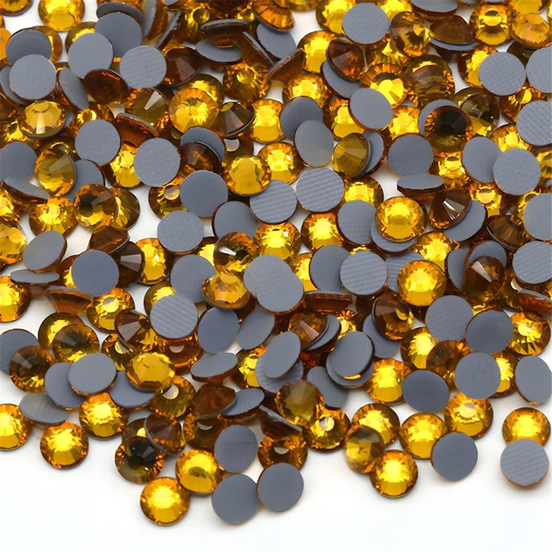 Hotfix Rhinestones Flatback Glass Rhinestone 3000PCS SS10 2.7-2.9MM Round Gems for Nails Art Glitter Crystals Stone DIY Bags Clothes Shoes (Golden Yellow)