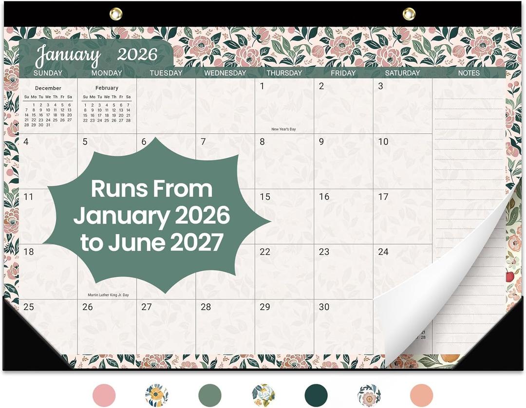 3 x Desk Calendar 2026, 18 Months Calendar Runs from January 2026 to June 2027 - Large 17" x 12" Desktop/Wall Monthly Calendar for Home School, or Office - Rustic Botanical