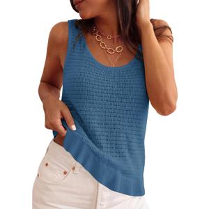 PRETTYGARDEN Crochet Tops for Women 2026 Resort Wear Summer Boho Sleeveless Sweater Tank Tops Beach Vacation Spring Clothes, Small 