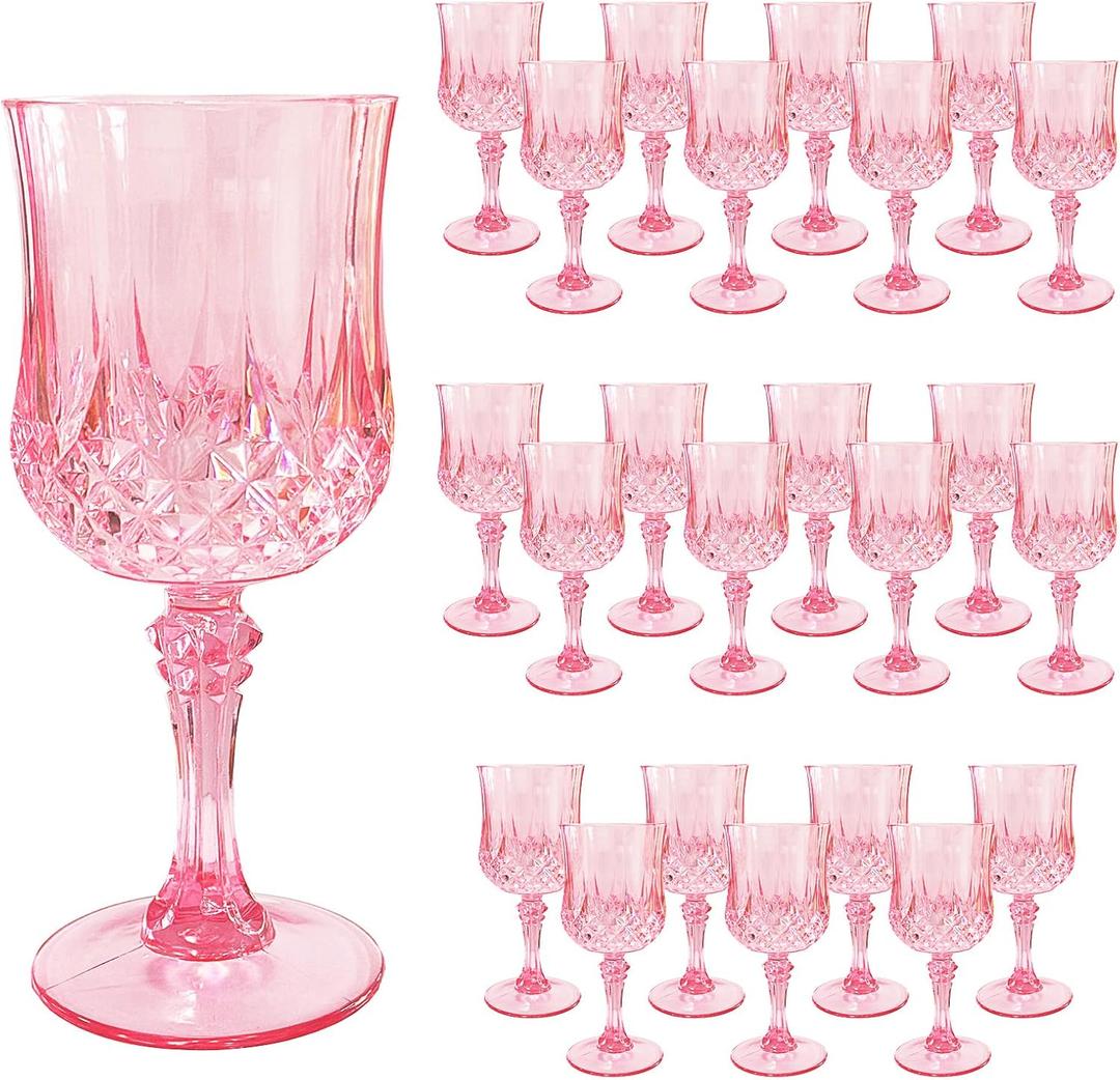 Plastic 24Pcs Pink Wine GlassesCordial Goblet Glasses Can be Used for Weddings(Pink,24Pcs)