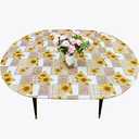 Pioggia Oval Vinyl Fitted Tablecloth with Flannel Backing Elastic Table Cloth Waterproof Oil-Proof Plastic Table Cover (Sunflower, Best for Up to 42" x 60")