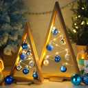 Hungdao 2 Pack Wooden Christmas Tree with Lights and Balls Modern Farmhouse Christmas Table Centerpiece Tabletop Decor for Winter Fireplace Mantle Shelf Home Decor(Blue, Silver)