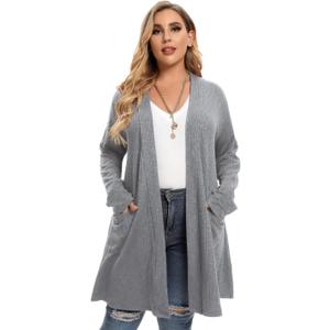 LARACE Open Front Knit Cardigan Sweaters for Women Plus Size Long Sleeve Tops with Pockets Lightweight for Winter (3X)