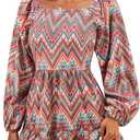 Womens Square Neck Floral Long Sleeve Tops Casual Loose Puff Sleeve Boho Work Blouse T Shirts (Small, C1003)