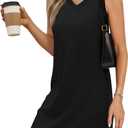 V-Neck Summer Casual Beach Dress for Women 2025 Vacation Women's Sleeveless Sundress with Split (Large, Black)